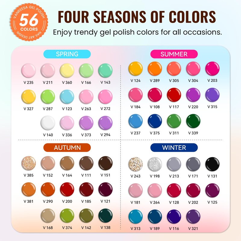 VANREESA Gel Nail Polish Kit with U V Light 74 Pcs Gel Polish Nail Set 56 All Seasons Colors Nail Polish Set + Base and 4 Effects Top Coat with Manicure Tools Complete Nail Kit Gifts for Women