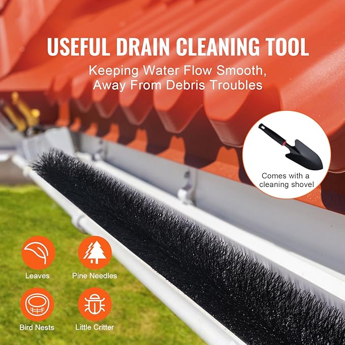 Happybuy Gutter Brush, 60ft Total, 4.33" Dia., 5" Gutter Cleaning Tool, Ground-Level Leaf Guard, Clear Roof Debris, 20 Pack
