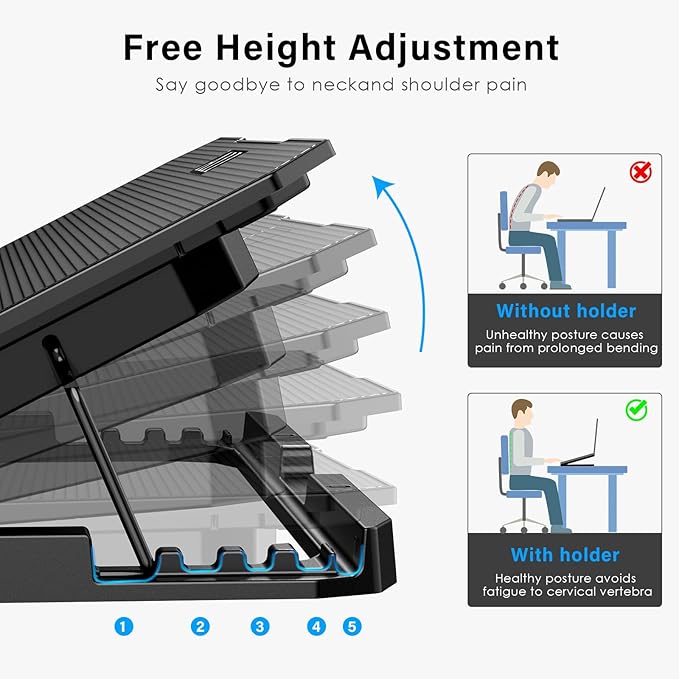 Laptop Cooling Pad, Laptop Cooler 6 Quiet Fans for 12"-17" Laptops