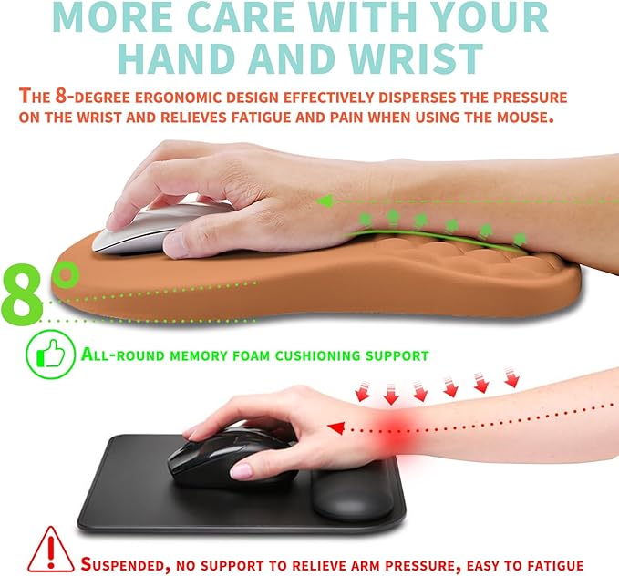 Kuosgm Ergonomic Mouse Pad Wrist Support with Memory Foam Massage Bulge, Carpal Tunnel Pain Relief Mousepad Wrist Rest for Mouse(12x8 inch, Sandy Brown)