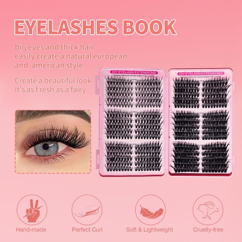 Lash Extension Kit - DIY Lash Clusters, 540pcs in D Curl, 9-16mm Natural Volume Individual Lashes | 30D-100D