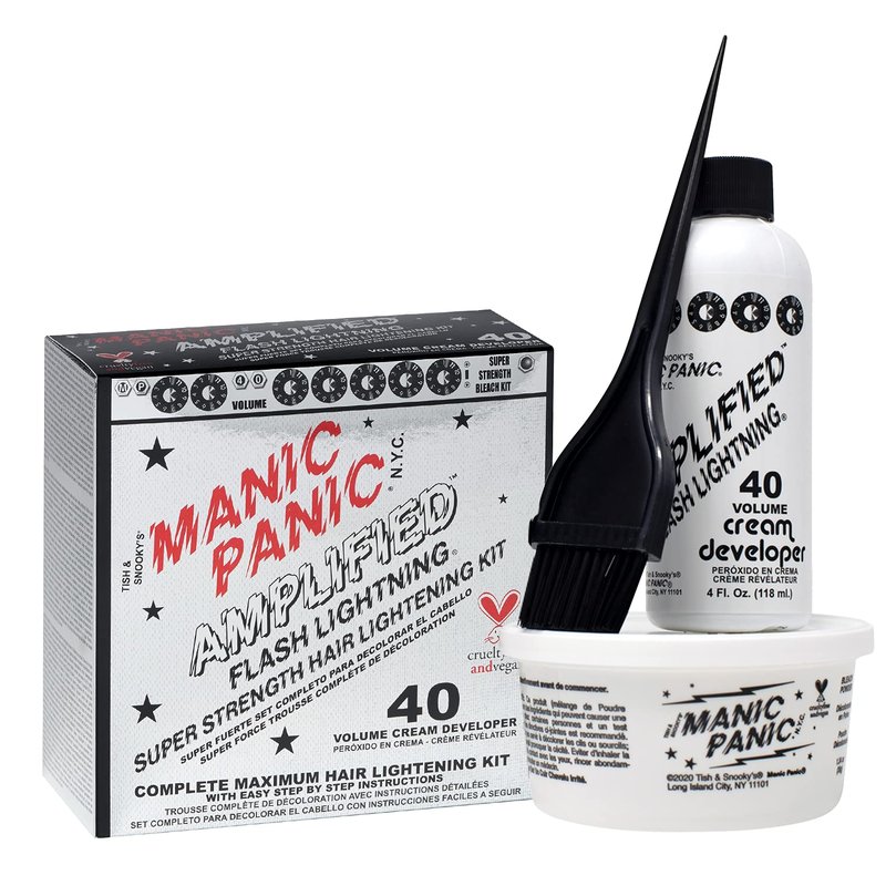 MANIC PANIC Flash Lightning Hair Bleach Kit - 40 Volume Developer + Bleach Powder - Lifts Hair Color Up to 7 Levels - Lightener for Extra Dark Shades - Vegan & Cruelty-Free (3 Pack)