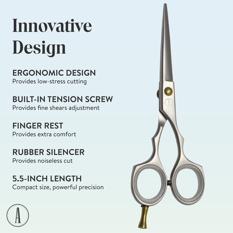 ANDUSTRIAL - Professional Hair Cutting And Thinning Scissors/Shears For Men/Women/Home/Salon - Premium High Carbon Steel Quality - Smooth And Sharp - Double Notch - 5.5 Inch, Silver