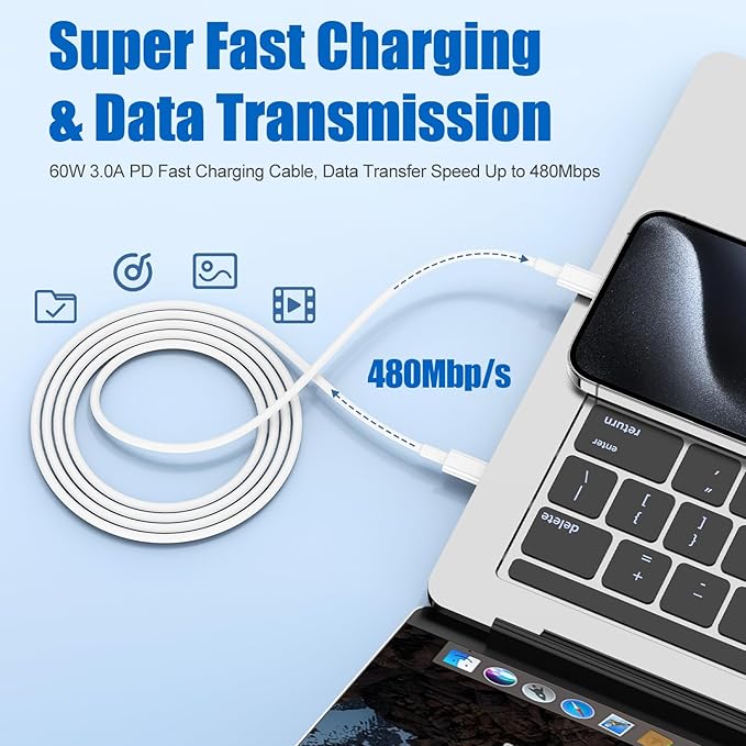 Phone Charger Fast Charging, 1Pack 20W USB C Fast Charger Block with Quick Charger Cord 3FT Long USB C Wireless Charging Pad