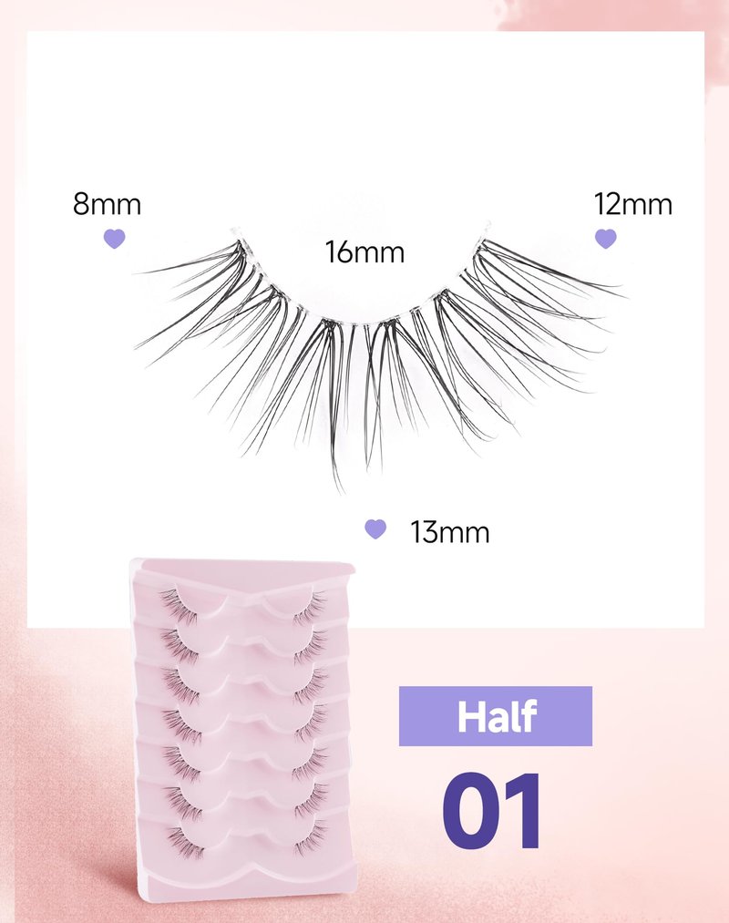 Easeful Half Lashes Natural Corner Eyelashes Wispy Natural Look Clear Band 3/4 Lashes Half-01