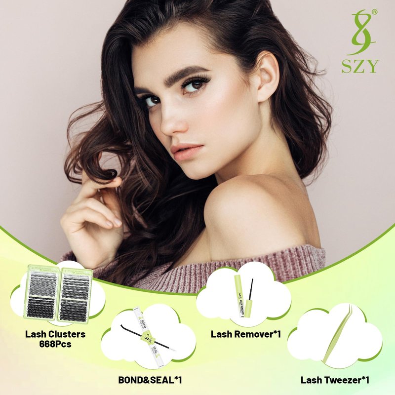 Eyelash Clusters Kit With Bottom Lashes 30+40+60+80D Lashes 668 Pcs Natural Wispy Lash Clusters Eyelash Extension Kit 5-16MM D Curl Lash with Bond and Seal Remover Tweezer for DIY at Home
