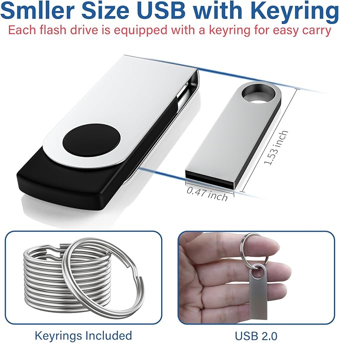 20 Pack 8GB USB Flash Drive with Keychains, Wooolken Sleek Metal USB 2.0 Thumb Drives Memory Stick for PC Laptop Computer(Sliver)