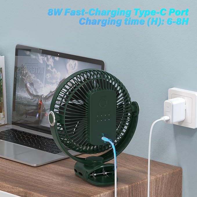 BIVBTP 12000mAh Clip on Fan 30H Longest Runtime, 8in Portable Fan Rechargeable, Ultra Quiet with Heavy-Duty Clamp, USB Desk Fans for Golf Cart,Office Desk, Treadmill, Camping, Bedroom