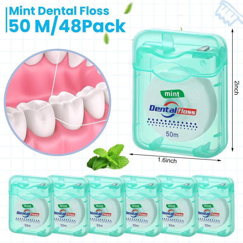 Geiserailie 72 Pack Dental Floss Bulk Mint Flavored 50m Each Travel Dental Floss Waxed Oral Care for Teeth Protection(Mint Green)