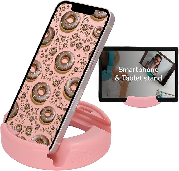 GoDonut Original – Phone and Tablet Stand – Compatible with Devices UP to 0.5" Thick Including Protective Cases - for use at Work, at Home, Travel and on-the-go - Pink - Made in USA