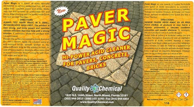 Quality Chemical Paver Magic - High Power Concrete, Brick and Paver Cleaner - Outdoor Stain Remover - 128 oz (Pack of 4)