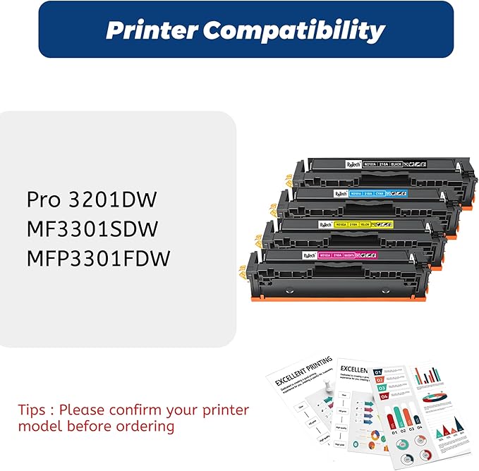 RitoTech 218A Toner Cartridges 4 Pack - NO Chip Compatible for HP 218A 218X W2180A for HP Color LaserJet Pro MFP 3301fdw 3201dw 3301sdw 3301cdw 3201 3301 Series Printer, Black Cyan Magenta Yellow