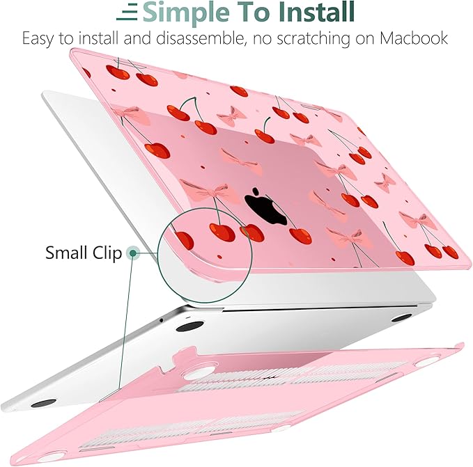 TWOLSKOO for MacBook Air 13 inch Case M5 2026 M4 2025 M3 M2 2024-2022 A3449 A3240 A3113 A2681, Plastic Hard Shell & Keyboard Cover & Type C for MacBook Air 13.6 inch Case, Cute Cherry