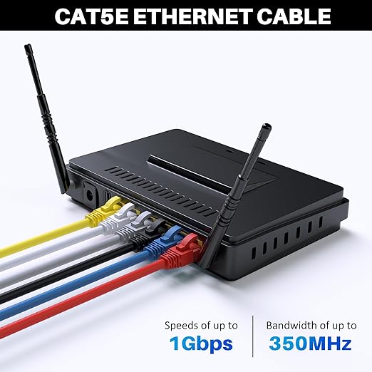 Kxable Cat5e Ethernet Cable 300 FT, Cat 5e Internet Cable, Blue Snagless Patch Cord, Flexible, Network, LAN, PoE, Standard RJ45 Connector for PC, Server, Router, Modem, TV, PS5 - with 15 Cable Ties