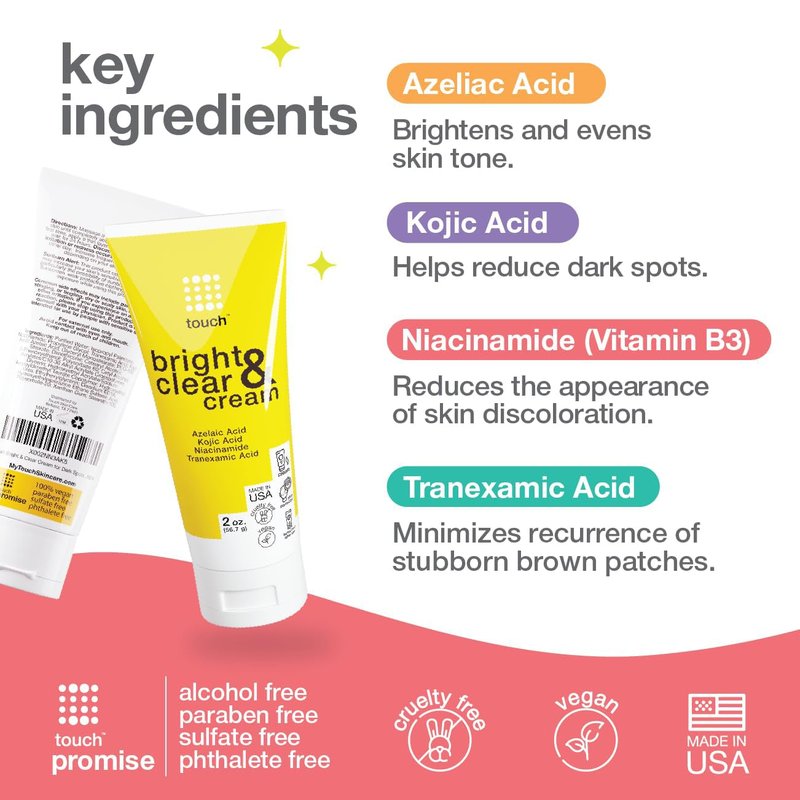 TOUCH Radiance Cream with Niacinamide, Kojic Acid, Tranexamic Acid & Azelaic Acid – Brightening Face Cream for Uneven Skin Tone – 2 oz
