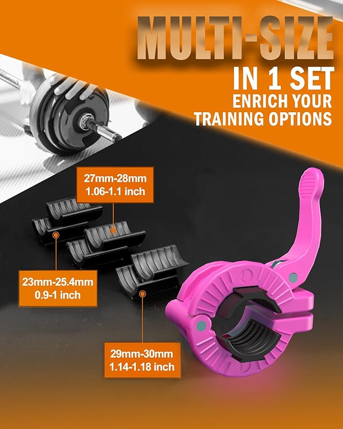 MAXRICH Barbell Clamp 1 inch Multiple Sizes & Adjustable Weight Clips for Barbell Quick Release Barbell Clips|Barbell Collar Bar Locks for Weight Lifting (Black 0.9-1.18inch), KL2-2