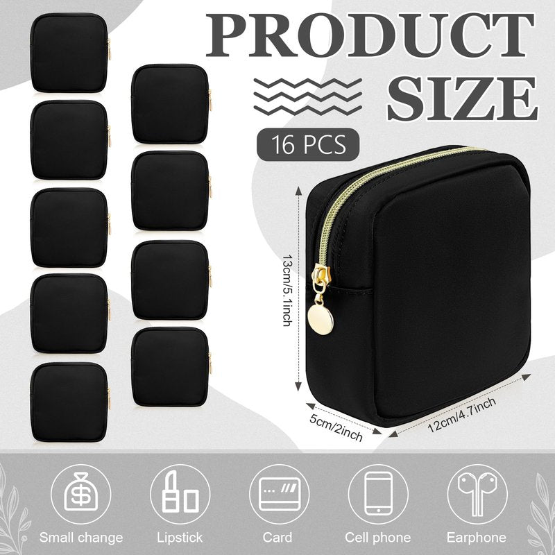 Giesiery 16 Pcs Black Makeup Bag Bulk Mini Nylon Cosmetic Bag Blank DIY Craft Zipper Pouches for Makeup Cosmetic Toiletry Stationary Storage Purse Preppy Party Favors