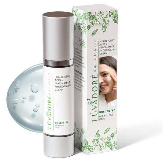 Luvadore Naturals Hyaluronic Acid Niacinamide Facial Cream – Hydrating Face Moisturizer for Plump, Radiant Skin – Fast Absorbing Non-Greasy Hyaluronic Acid Moisturizer for All Skin Types