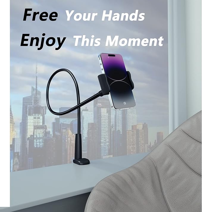 MAGIPEA Gooseneck Phone Holder for Bed, Flexible Overhead Cell Phone Mount for Desk, Hands-Free Viewing Clamp Stand Compatible with iPhone 17 16 15 Pro Max and 3.5-7" Devices