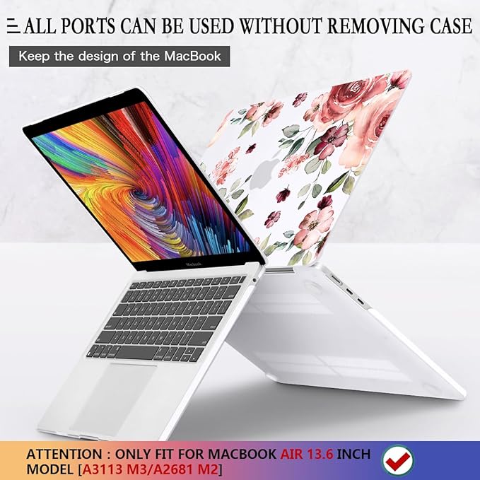 CISSOOK for MacBook Air 13.6 inch Case 2026 2025 2024 2022 Release A3449 A3240 A3113 A2681, Matte Hard Shell Case Flower Cover with Keyboard Cover + USB Adapter for MacBook Air 13.6 M2 M3 M4 M5