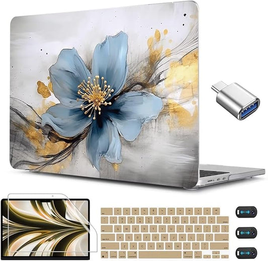CISSOOK for MacBook Air 13.6 inch Case 2026 2025 2024 2023 2022 Release Model A3240 A3113 A2681, Hard Shell Cases with Keyboard Cover Type C Adapter for MacBook Air 13 M2 M3 M4 M5, Retro Golden Floral