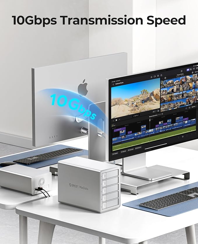 ORICO Daisy-Chain 5-Bay Hard Drive Enclosure USB 3.2 Gen 2 Aluminum Das Enclosure Support 22TB and Expansion Max Up to 330TB for 3.5-inchs HDD -9958C3