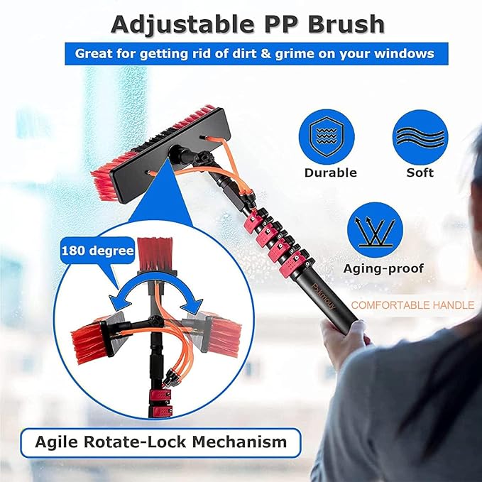 Extendable Window Cleaning kit Telescopic Brush 36ft/10.8M Water Fed Extendable Brush, Cleaning Photovoltaic and Solar Panels Window Clean Extendable Cleaner Conservatory