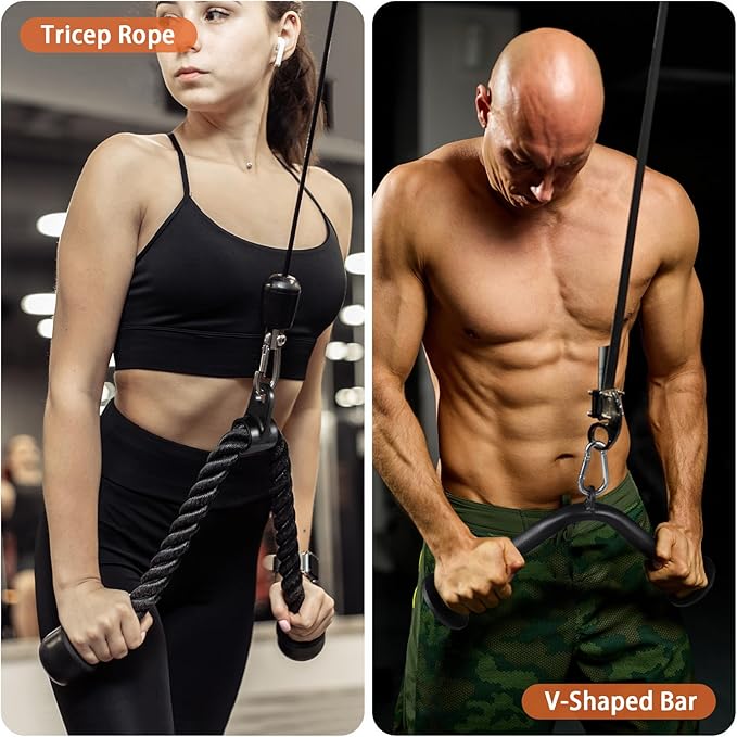 Workout Cable Machine Attachment for Home Gym, SERTT LAT Pulldown Attachments, Cable Accessories for Weight Training, Straight Pull Down Bar, Tricep Rope, Double D Row Handle, V-Shaped Bar