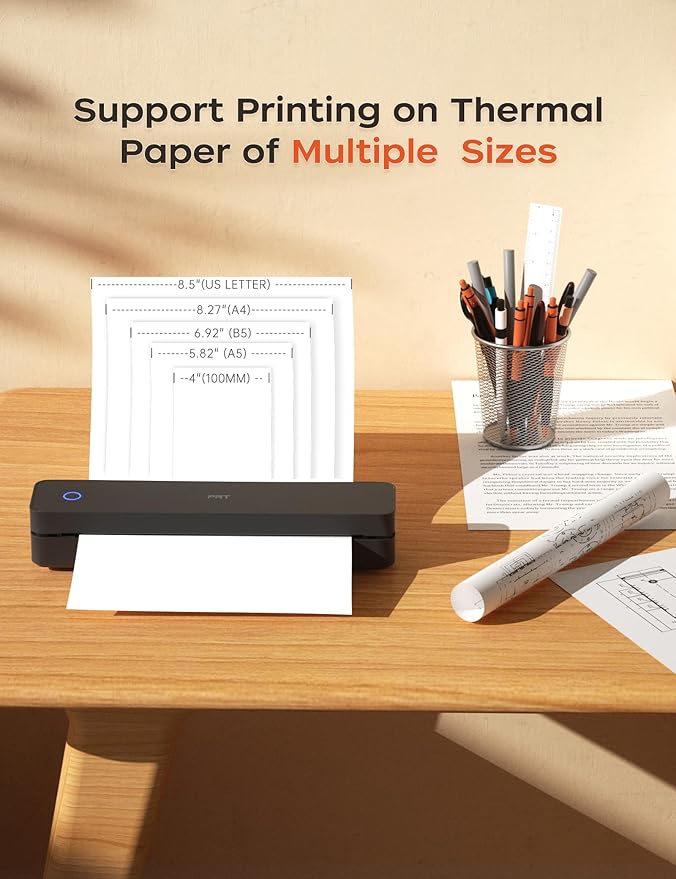 PRT MT610 Inkless Thermal Printer, Wireless Phone Bluetooth, Laptop USB PC