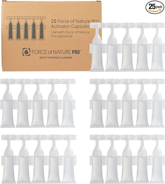 Force of Nature Pro Activator Capsules - Eco-Friendly All Purpose Cleaner Refill - Disinfectant, Sanitizer, Deodorizer Bulk Supplies for School, Office, Hospital - 25 Count, 10ml Each
