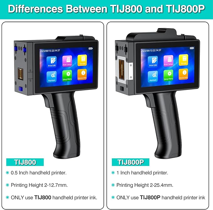 TIKTONER TIJ800P Handheld Inkjet Printer 1 inch Portable Handheld Printer Gun 5 Inch Screen Quick Drying Inkjet Coding Machine for Batch Number/Date/Barcode/QR Code/Logo etc