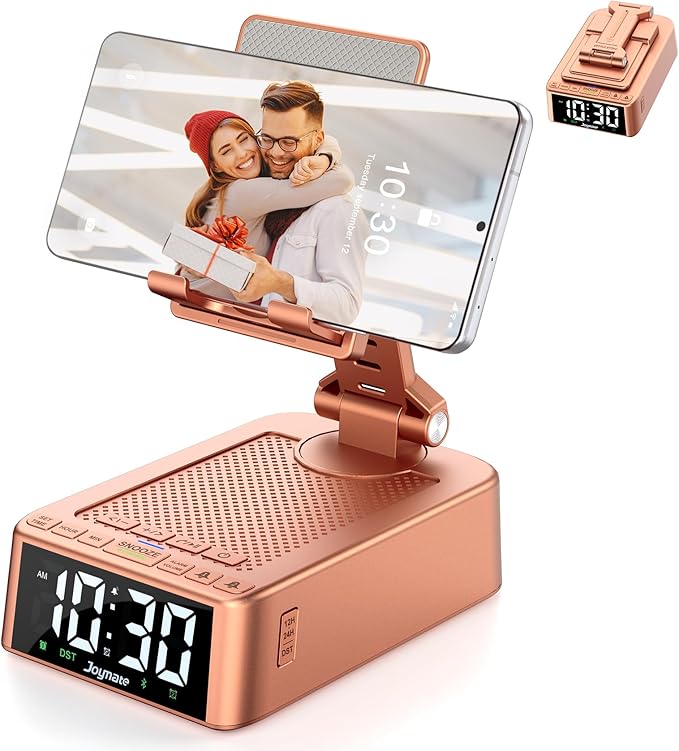 Joymate Gifts for Women Girls, Phone Stand with Bluetooth Speaker 360° Rotable Angle Adjustable Cell Phone Holder for Desk with HD Subwoofer Sound Fits All Phones,Tablets (Rose Gold)