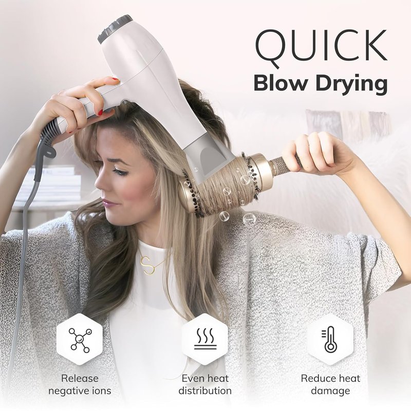 Nano Thermal Ceramic Round Hair Brush - Ionic Tech & Boar Bristles | 2 Pack for Styling & Curling