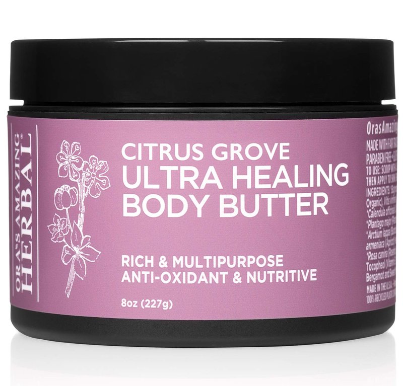 Ora's Amazing Herbal Ultra Healing Body Butter, Intensive Moisturizer For Dry Skin, Marjoram & Bergamot Essential Oil, 8 oz, Citrus Grove Scent