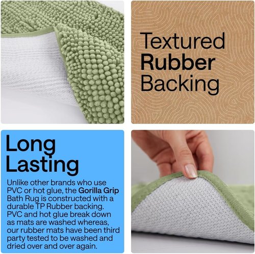 GORILLA GRIP Bath Rug Mat - Soft Absorbent Chenille with Quick Dry Microfiber | 48x24 Sage Green