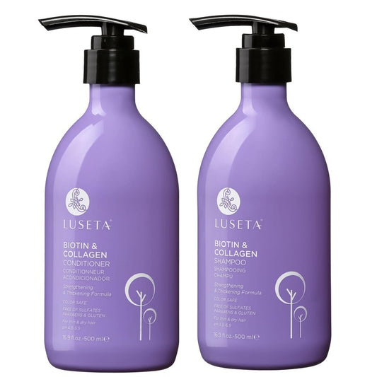 Luseta Biotin & Collagen Shampoo and Conditioner Set for Thinning Hair – Thickening & Strengthening with Argan Oil - Adds Volume, Shine & Manageability Sulfate Free, Paraben Free -16.9 fl oz (2 Pack)