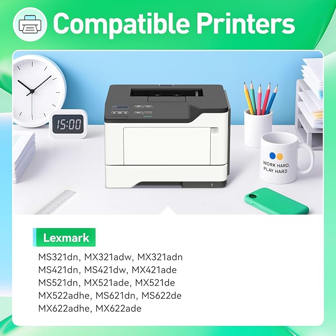 56F1H00 Toner Cartridge Black with Chip Compatible Replacement for MS321dn MS421dn MS421dw MS521dn MS621dn MS622de MX321adn MX321adw MX421ade MX521ade MX521de MX522adhe MX622ade MX622adhe Printer Ink