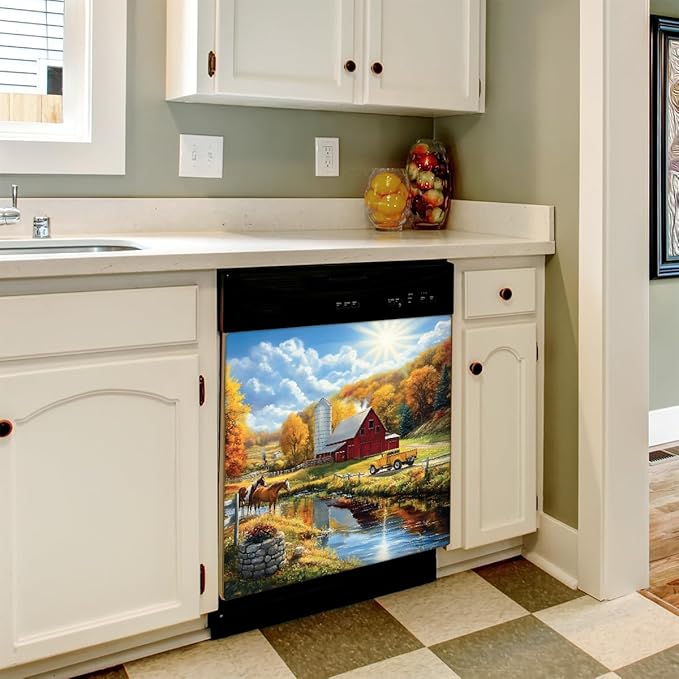 Autumn House Horse Lake Dishwasher Magnet Cover for The Front Magnetic Dishwasher Door Covers Dish Washer Sticker Wrap Home Decorative Appliances Panel Decal Kitchen Decor 23" x 26" (Magnetic)