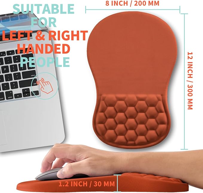 Kuosgm Ergonomic Mouse Pad Wrist Support with Memory Foam Massage Bulge, Carpal Tunnel Pain Relief Mousepad Wrist Rest for Mouse(12x8 inch, Orange)