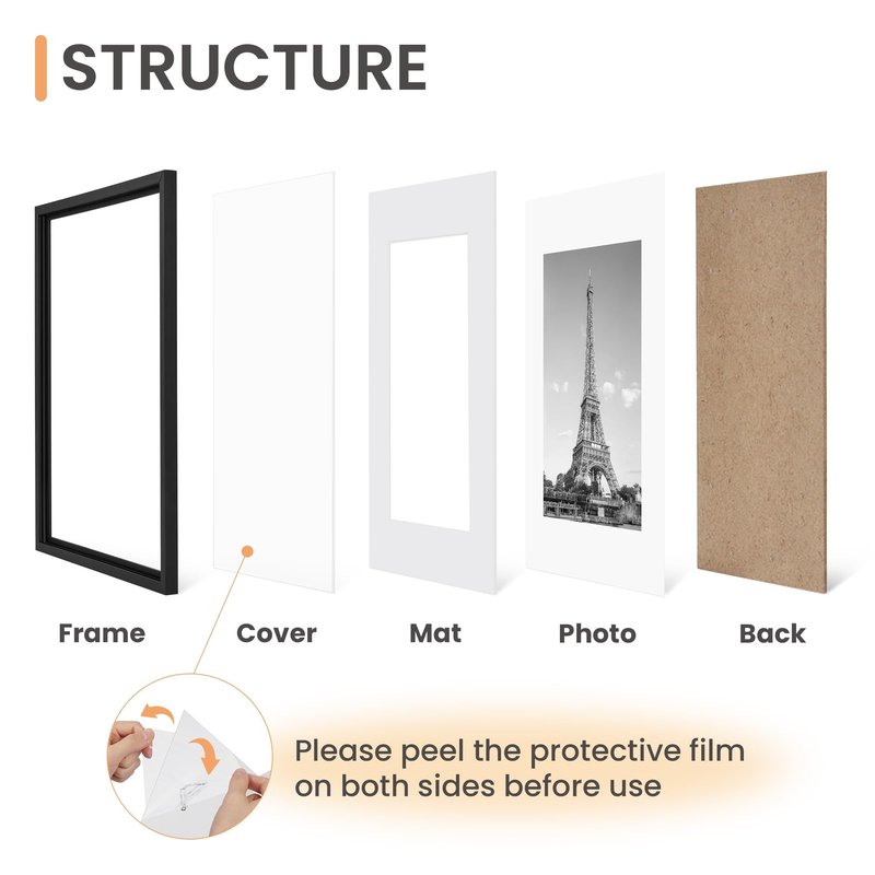 upsimples 20x28 Picture Frame Set of 5, Display Poster 16x24 with Mat or 50.8x71.1 cm Without, Wall Hanging 1000 Pieces Puzzles Frames, Black