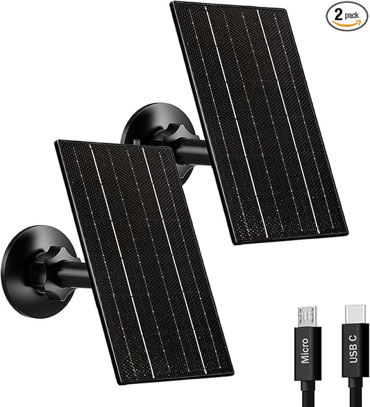 Zivif 4W Camera Solar Panel, USB/Type-C Solar Charger with Rechargeable Battery Powered Camera, 9.8ft Cable, Waterproof, Adjustable Mount (2 Pack)