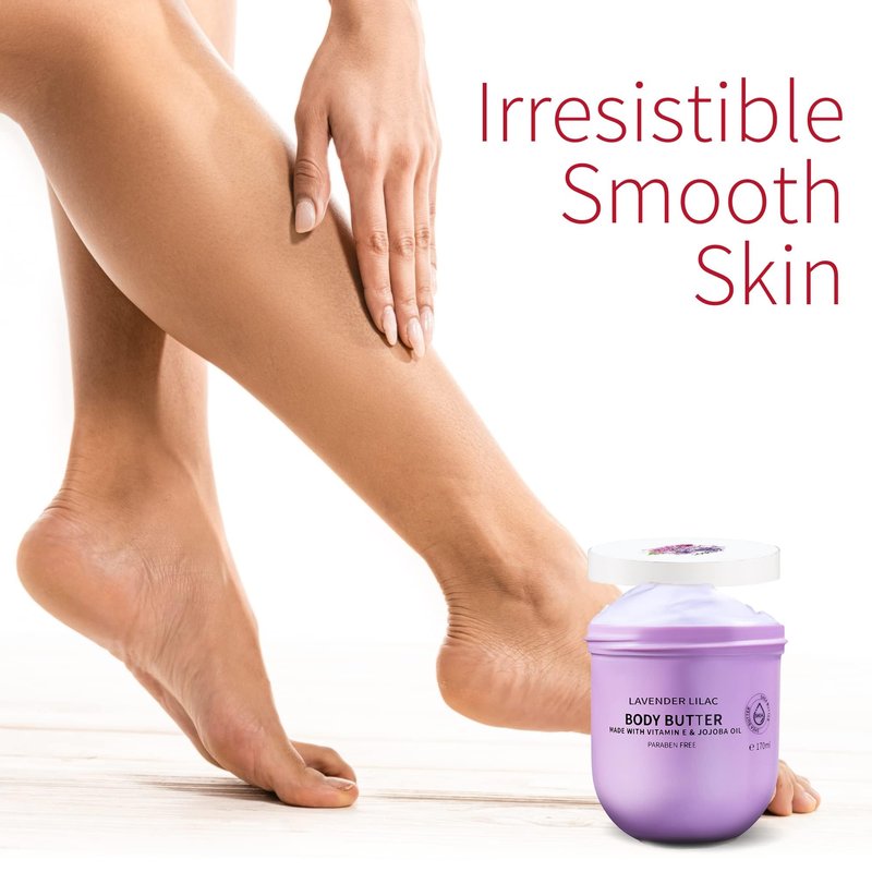 Lavender Lilac Body Butter - Shea Cream with Jojoba Oil & Vitamin E - Hydrating Natural Moisturizer for Hands - 5.74 Fl Oz