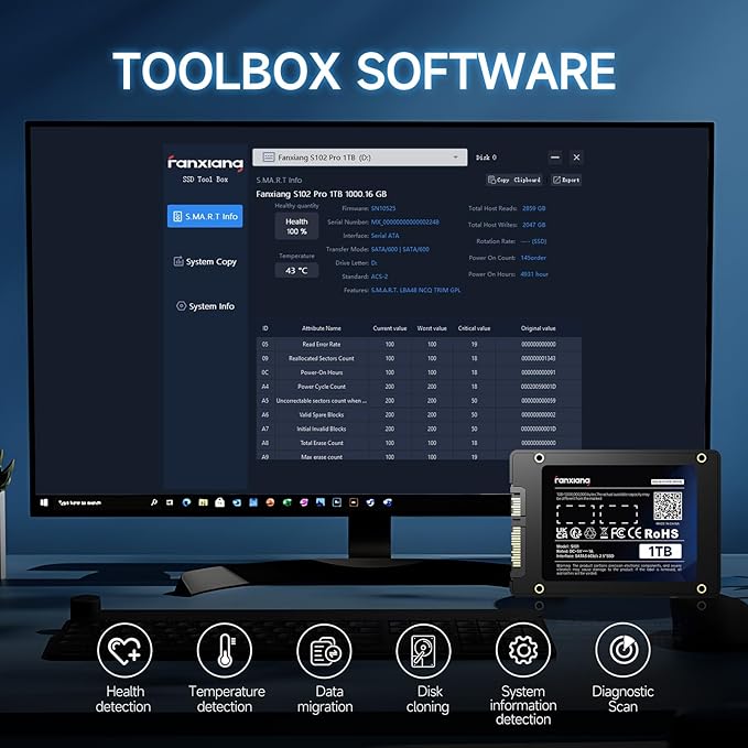 fanxiang S101 4TB SSD SATA III 6Gb/s 2.5" Internal Solid State Drive, Read Speed up to 500MB/sec, 3D NAND SLC Cache for Laptop and PC Desktops(Black)