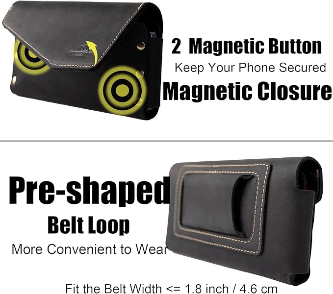 Topstache Belt Loop Leather Phone Holster for iPhone 17/17 Pro/16/16 Pro, Galaxy S25/S24 - Cell Phone Belt Holder - Leather Pouch with Card Holder Wallet - Fit Protective Case on, L,Black