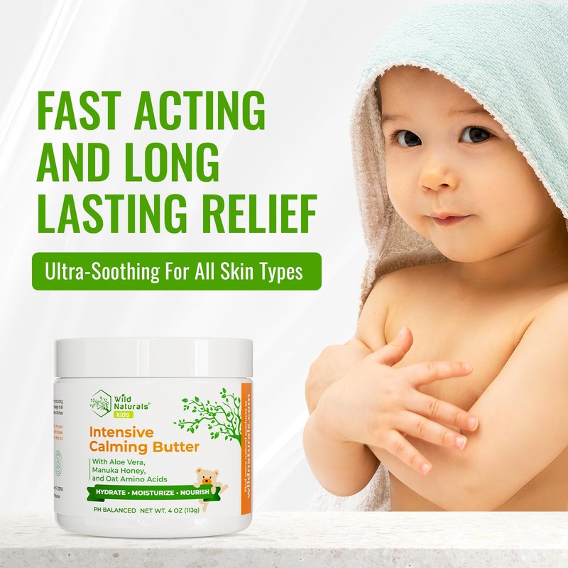 Baby Eczema Cream - Moisturizer for Dry, Itchy, Sensitive Skin & Diaper Rash - Long-Lasting Body Butter Lotion for Calming & Itch Relief (4oz)