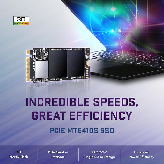 Transcend MTE410 256GB M.2 2242 SSD Up to 3300MB/s PCIe Gen4x4 NVMe 3D TLC for Ultra-Thin Laptops/Lenovo Legion Go&Yoga Gen 6/ASUS ExpertBook&ZenBook/Mini PC/DRAM-Less Design for Low Power Consumption