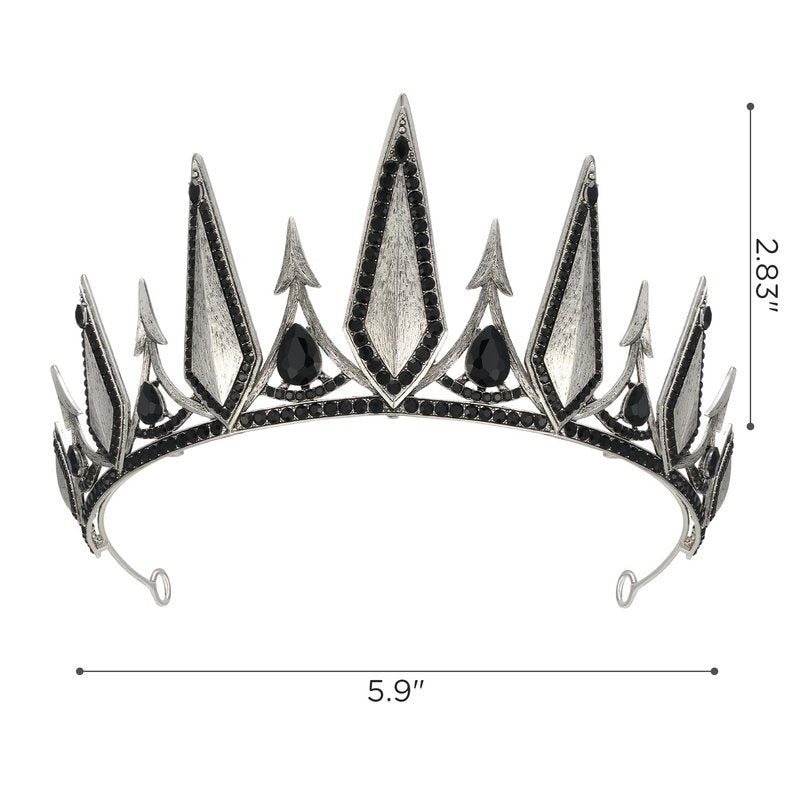 SWEETV Gothic Crowns for Women Black Tiara Queen Crown Witch Hair Accessories for Costume Halloween Prom Party, Silver