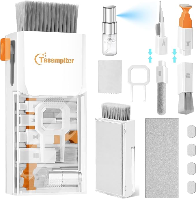 Tassmpitor Laptop Cleaning Kit, All in 1 Keyboard Cleaning kit for MacBook iPad iPhone, Compact Keyboard Cleaner with Brush and Spray for Tablet, Airpods, Earbud, Computer Screen, PC Monitor, White