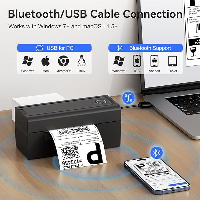 Hoorola Bluetooth Thermal Label Printer, Wireless 4x6 Shipping Label Printer for Small Business & Shipping Packages, Support iPhone, Android, Windows, macOS, Work for Amazon, Shopify, Etsy, USPS