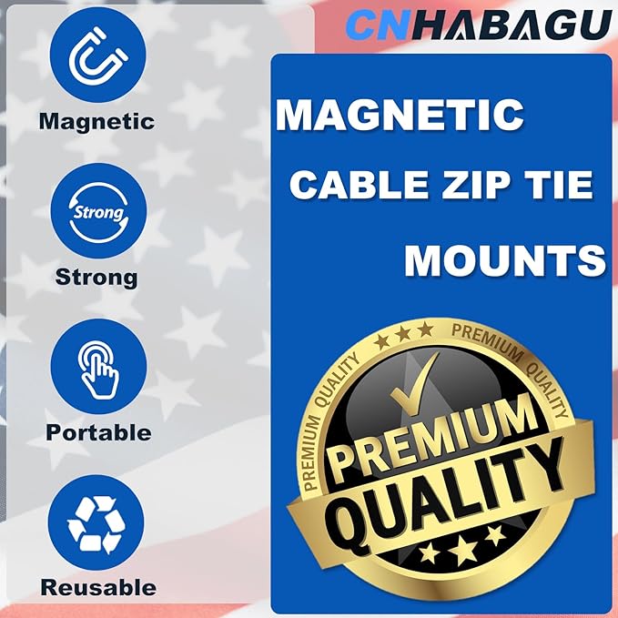 CNHABAGU Magnet Zip Tie Mount Magnetic Zip Ties Mount Holder Strong 1-Second Magnetic Snap Installation Heavy-Duty Waterproof Cable Tie Mounts for Car Boat Workshop Industrial Organizing (6 Piece)